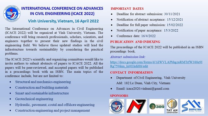  Tổ chức Hội thảo quốc tế 2021 “Những tiến bộ trong Kỹ thuật Xây dựng (Conference on advances in Civil Engineering ICACE 2022 )”
